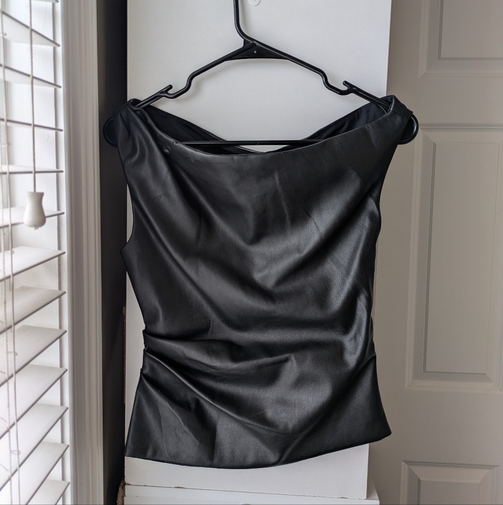 White Fox Asymmetric Leather Top